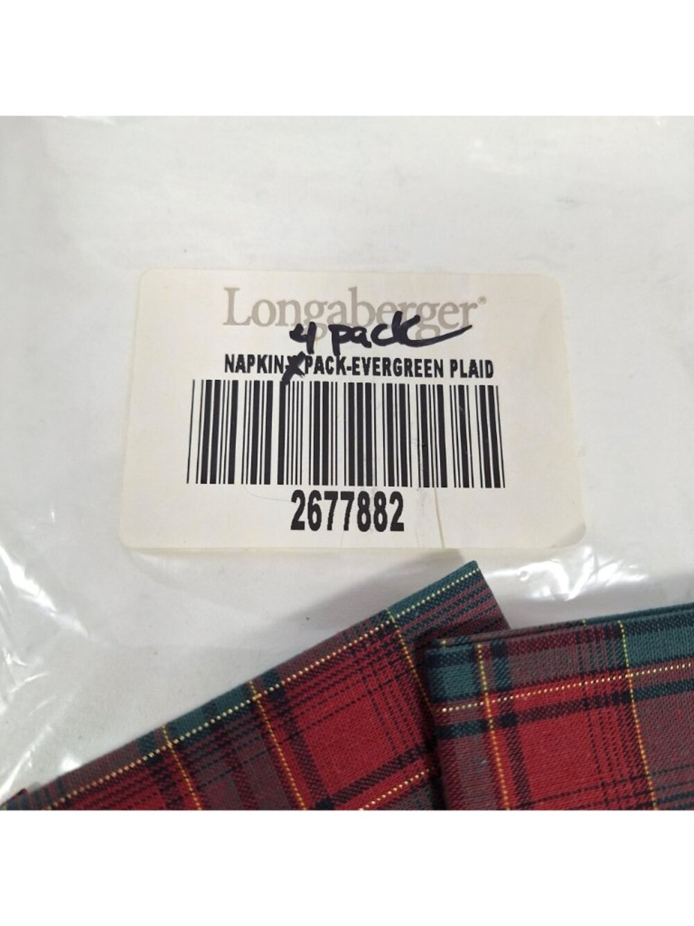 Longaberger Evergreen Plaid 4 Napkins 36" Square Tablecloth Set Open Package - Picture 12 of 16